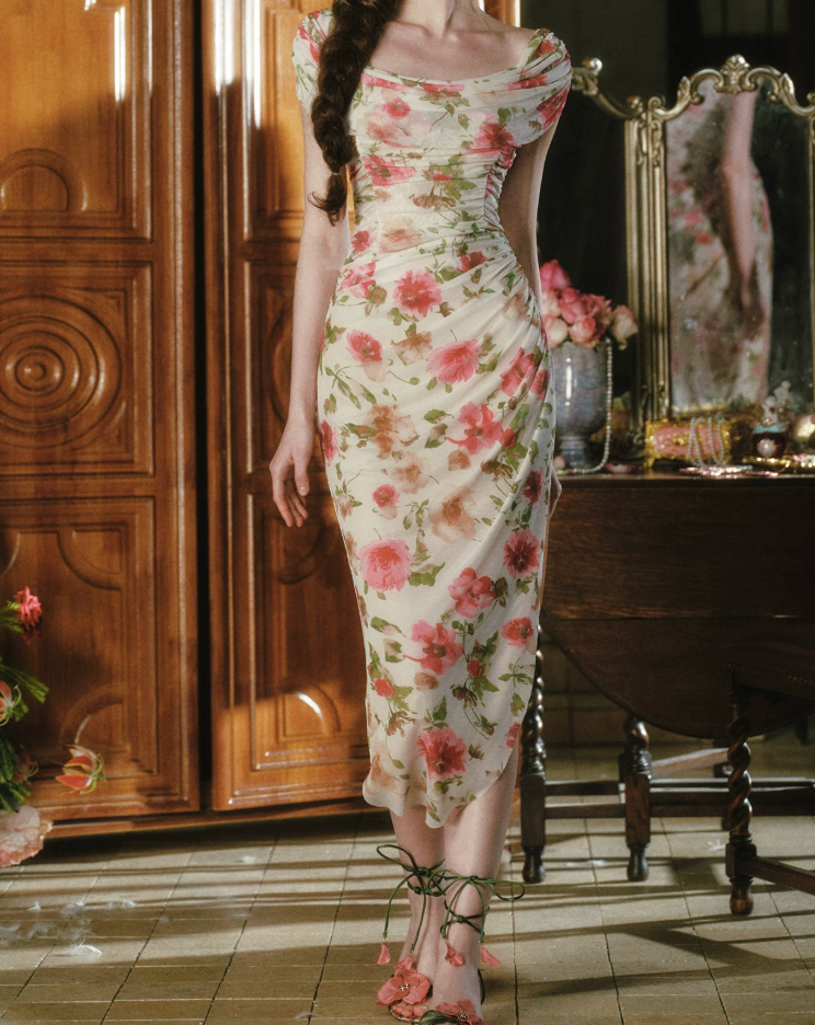 Robe de bal de princesse bustier à volants en satin long, robe de soirée C8117