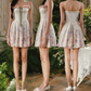 Mini robe de soirée en satin, sans bretelles, sans manches, ligne a, simple, C899