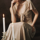 Vintage V Neck Beige Prom Dress A-Line Formal Dress C8453