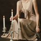 Vintage V Neck Beige Prom Dress A-Line Formal Dress C8453