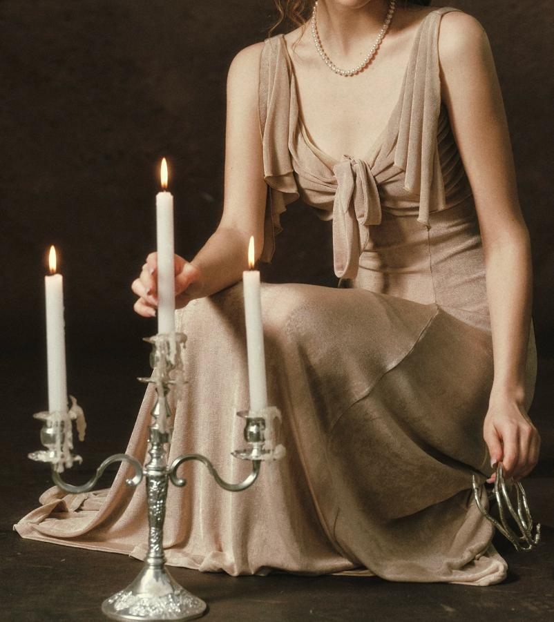 Vintage V Neck Beige Prom Dress A-Line Formal Dress C8453