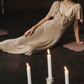 Vintage V Neck Beige Prom Dress A-Line Formal Dress C8453