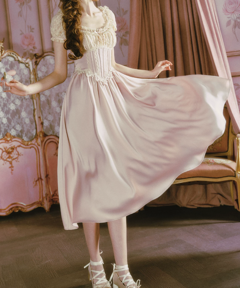Classical Short Sleeve Pastel Purple Prom Dress Lace A-Line Formal Dress C8455