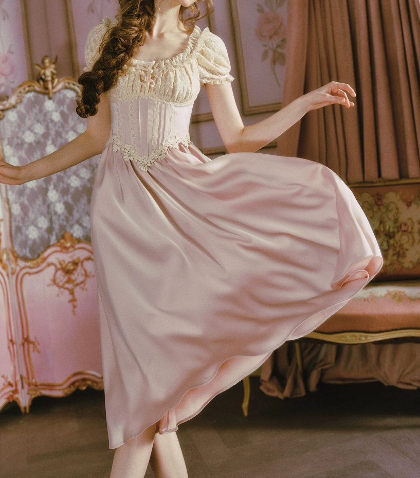Classical Short Sleeve Pastel Purple Prom Dress Lace A-Line Formal Dress C8455