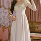Classical Short Sleeve Pastel Purple Prom Dress Lace A-Line Formal Dress C8455