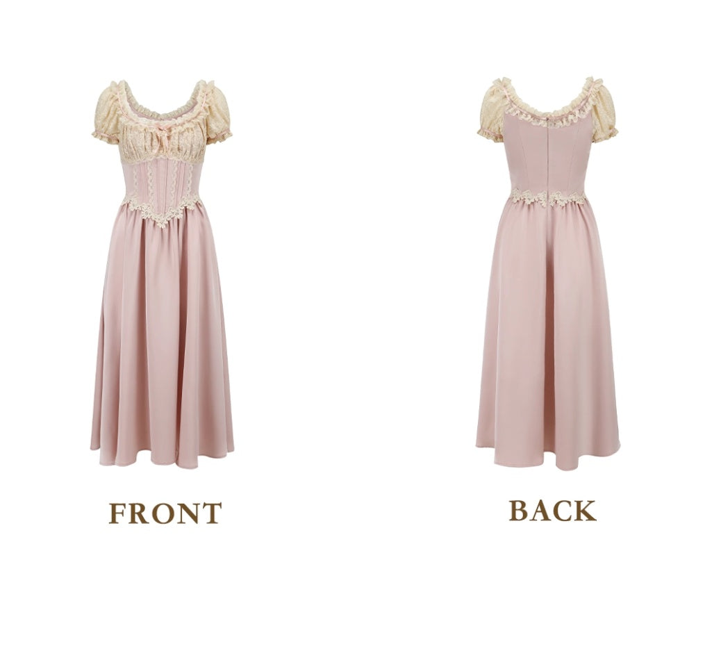 Classical Short Sleeve Pastel Purple Prom Dress Lace A-Line Formal Dress C8455