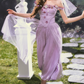 Robe de bal de princesse bustier à volants en satin long, robe de soirée C8117