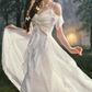Romantic Off-the-Shoulder Ivory Prom Dress Ruffles A-Line Evening Dress C8457