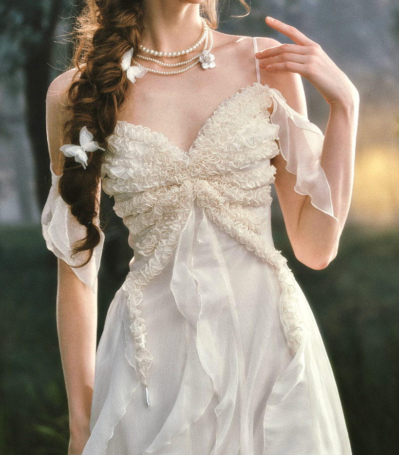 Romantic Off-the-Shoulder Ivory Prom Dress Ruffles A-Line Evening Dress C8457