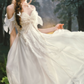 Romantic Off-the-Shoulder Ivory Prom Dress Ruffles A-Line Evening Dress C8457