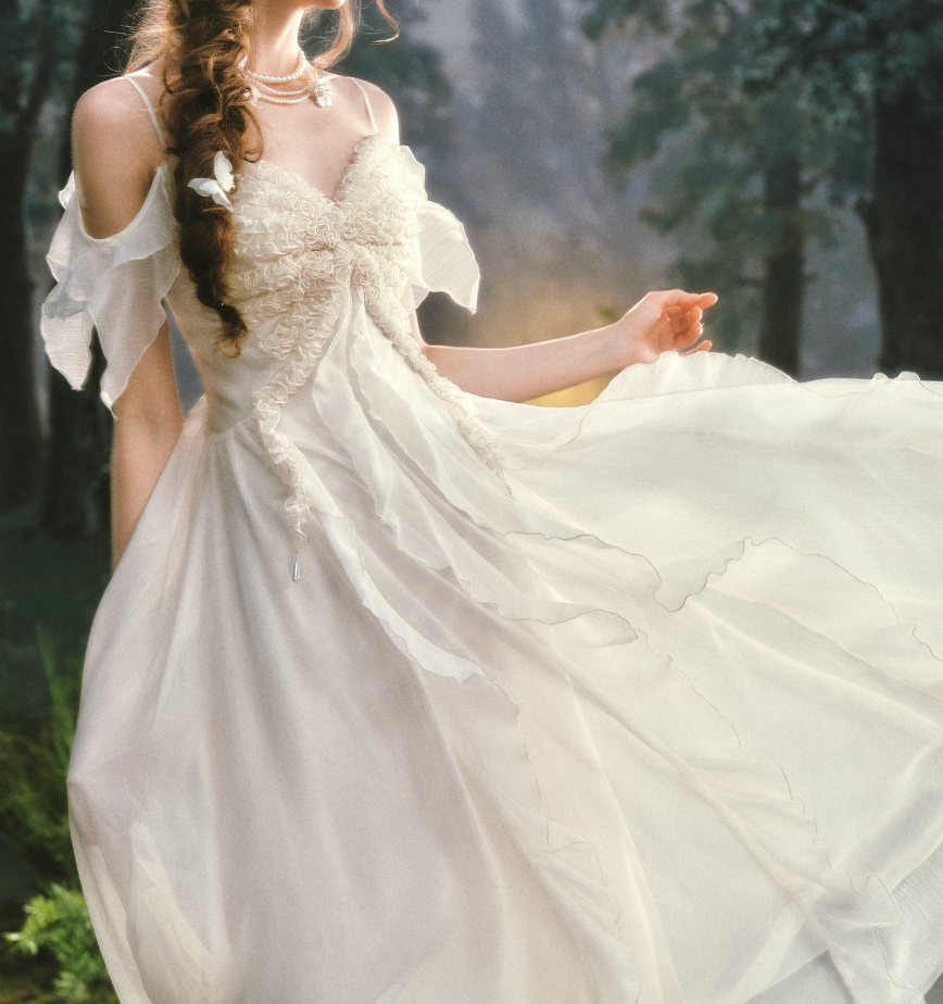 Romantic Off-the-Shoulder Ivory Prom Dress Ruffles A-Line Evening Dress C8457