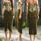 Ornate Off-the-Shoulder Green Prom Dress Floral Lace Sheath Evening Dress C8458