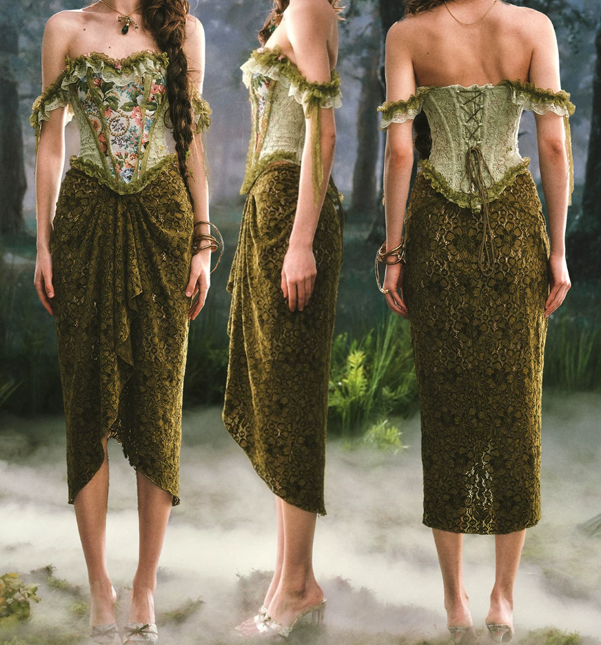 Ornate Off-the-Shoulder Green Prom Dress Floral Lace Sheath Evening Dress C8458