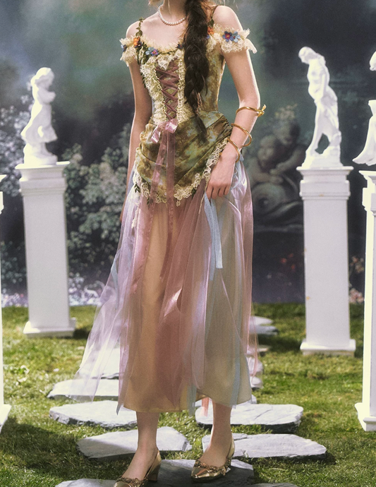 Trendy Off-the-Shoulder Green Prom Dress Lace Tulle A-Line Evening Dress C8459
