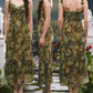 Flowy Spagheeti Straps Green Prom Dress Tie-Dye Appliques A-Line Formal Dress C8461