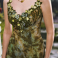 Flowy Spagheeti Straps Green Prom Dress Tie-Dye Appliques A-Line Formal Dress C8461