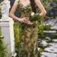 Flowy Spagheeti Straps Green Prom Dress Tie-Dye Appliques A-Line Formal Dress C8461