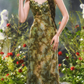 Flowy Spagheeti Straps Green Prom Dress Tie-Dye Appliques A-Line Formal Dress C8461