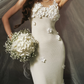 Elegant Spaghetti Straps White Prom Dress Appliques Sheath Evening Dress C8464