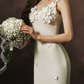 Elegant Spaghetti Straps White Prom Dress Appliques Sheath Evening Dress C8464