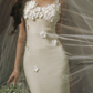 Elegant Spaghetti Straps White Prom Dress Appliques Sheath Evening Dress C8464