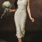 Elegant Spaghetti Straps White Prom Dress Appliques Sheath Evening Dress C8464