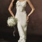 Elegant Spaghetti Straps White Prom Dress Appliques Sheath Evening Dress C8464