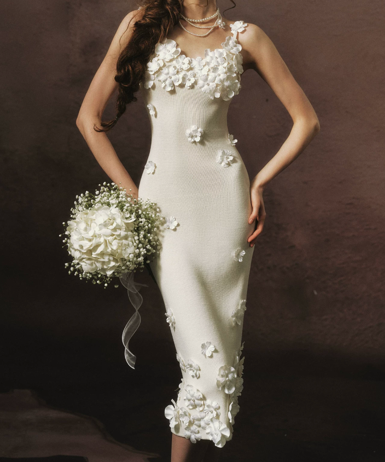 Elegant Spaghetti Straps White Prom Dress Appliques Sheath Evening Dress C8464