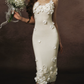 Elegant Spaghetti Straps White Prom Dress Appliques Sheath Evening Dress C8464