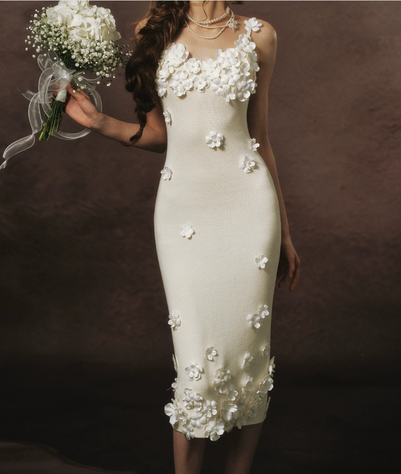 Elegant Spaghetti Straps White Prom Dress Appliques Sheath Evening Dress C8464