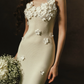 Elegant Spaghetti Straps White Prom Dress Appliques Sheath Evening Dress C8464