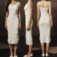 Elegant Spaghetti Straps White Prom Dress Appliques Sheath Evening Dress C8464