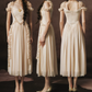 Trendy Off-the-Shoulder Beige Prom Dress Chiffon Ruffles A-Line Evening Dress C8465
