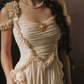 Trendy Off-the-Shoulder Beige Prom Dress Chiffon Ruffles A-Line Evening Dress C8465