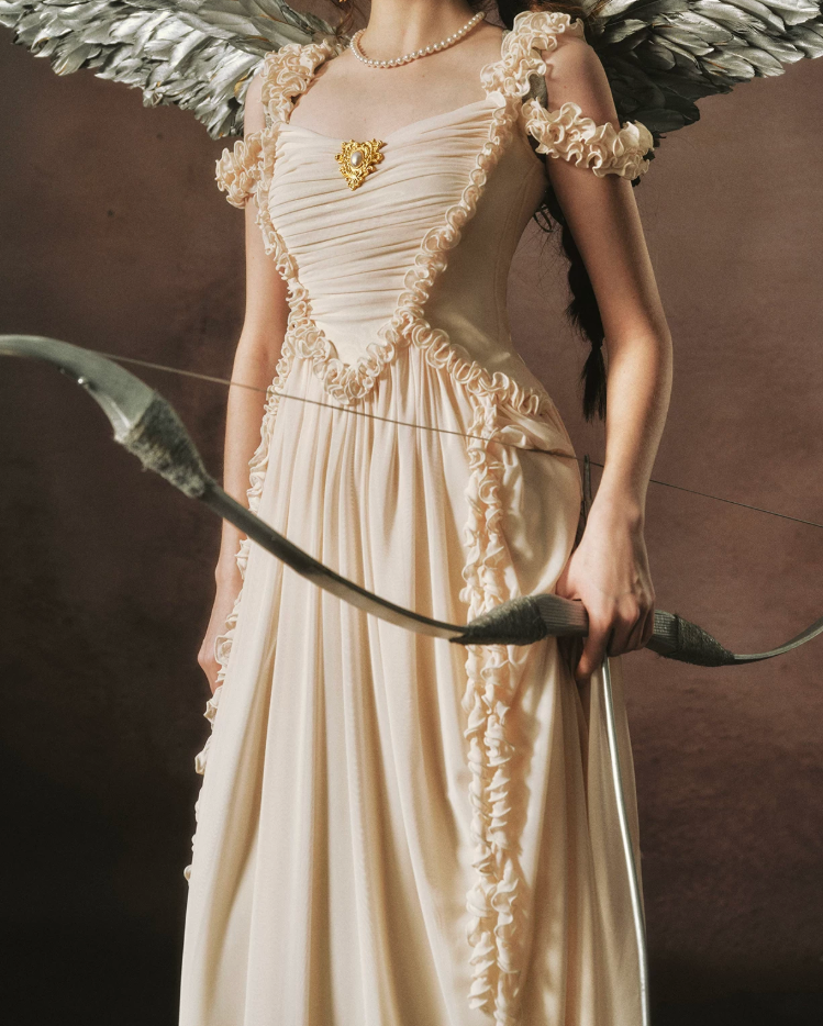 Trendy Off-the-Shoulder Beige Prom Dress Chiffon Ruffles A-Line Evening Dress C8465