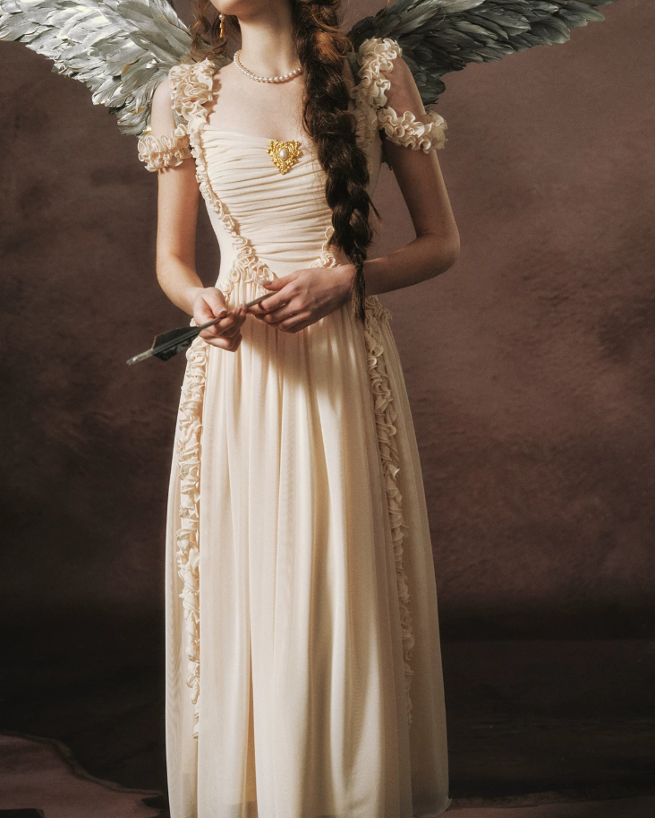 Trendy Off-the-Shoulder Beige Prom Dress Chiffon Ruffles A-Line Evening Dress C8465