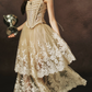 Chic Spaghetti Straps Beige Prom Dress Lace Tulle A-Line Evening Dress C8466