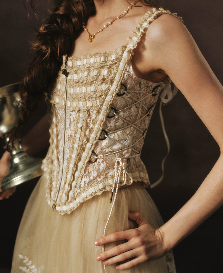 Chic Spaghetti Straps Beige Prom Dress Lace Tulle A-Line Evening Dress C8466