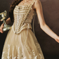 Chic Spaghetti Straps Beige Prom Dress Lace Tulle A-Line Evening Dress C8466