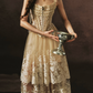 Chic Spaghetti Straps Beige Prom Dress Lace Tulle A-Line Evening Dress C8466