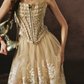 Chic Spaghetti Straps Beige Prom Dress Lace Tulle A-Line Evening Dress C8466