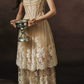 Chic Spaghetti Straps Beige Prom Dress Lace Tulle A-Line Evening Dress C8466
