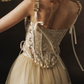 Chic Spaghetti Straps Beige Prom Dress Lace Tulle A-Line Evening Dress C8466