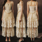 Chic Spaghetti Straps Beige Prom Dress Lace Tulle A-Line Evening Dress C8466