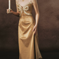 Playful Spaghetti Straps Gold Prom Dress Polka Dots Lace A-Line Evening Dress C8468