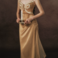 Playful Spaghetti Straps Gold Prom Dress Polka Dots Lace A-Line Evening Dress C8468