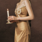 Playful Spaghetti Straps Gold Prom Dress Polka Dots Lace A-Line Evening Dress C8468