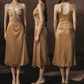 Playful Spaghetti Straps Gold Prom Dress Polka Dots Lace A-Line Evening Dress C8468
