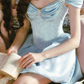 Ornate Off-The-Shoulder Blue Homecoming Dress Beading A-Line Birthday Dress C8470