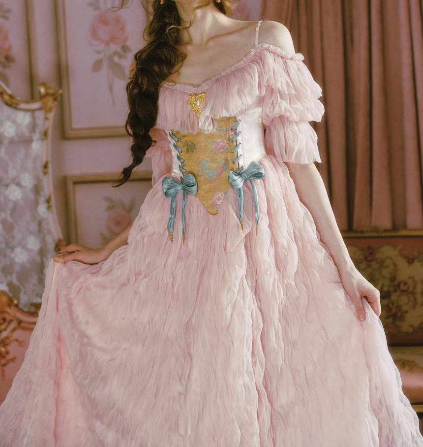 Sweet Off-the-Shoulder Pink Prom Dress Bows Floral Tulle A-Line Evening Dress C8471